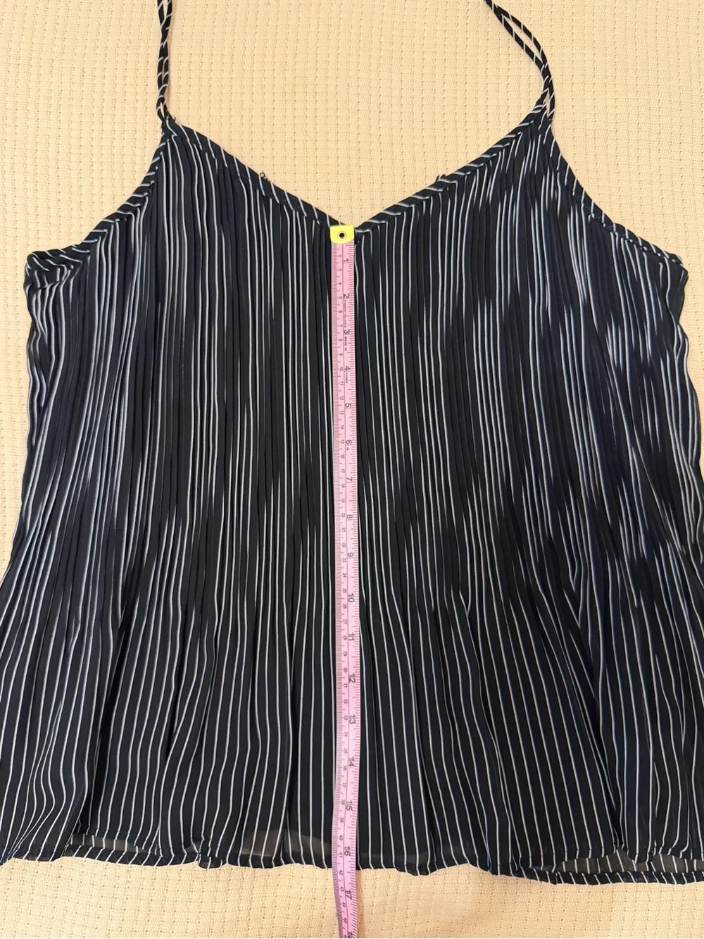 Black Tape Pinstripe Micro Pleat Cami - Black & White Lace Trim - Picture 8 of 10